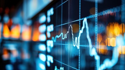 A close-up of a digital screen displaying a downward-trending line graph