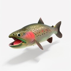 Cute, funny tuna in 3D style on a white background

