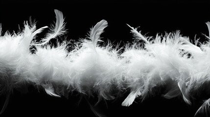 Obraz premium White feather boa isolated on black background, party isolated png like style.. Isolated on black background png like style. Created using Generative AI Technology 