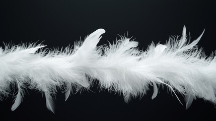 Obraz premium White feather boa isolated on black background, party isolated png like style.. Isolated on black background png like style. Created using Generative AI Technology 