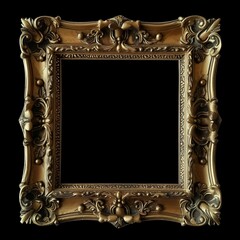 Antique square gold frame with ornate baroque details on black background