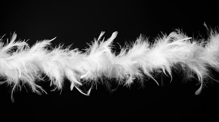 Obraz premium White feather boa isolated on black background, party isolated png like style.. Isolated on black background png like style. Created using Generative AI Technology 