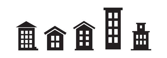 Fototapeta premium Building vector icon flat Set. House and building isolated Black and white colour
