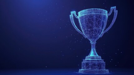 Glowing Trophy Cup on a Dark Blue Background