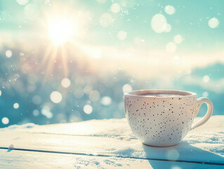 Coffee cup on the table in winter