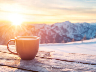 Coffee cup on the table in winter