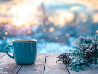 Coffee cup on the table in winter