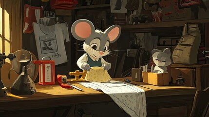 A Mouse Working on a Project in a Workshop