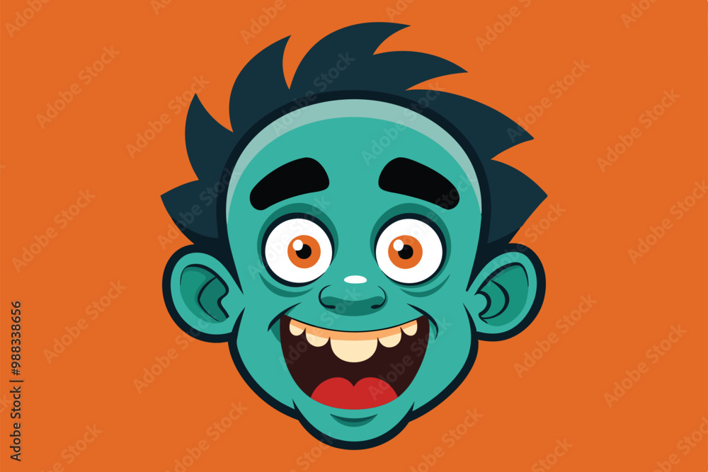 Poster a whimsical, customizable dizzy face character displaying exaggerated features against a vibrant ora