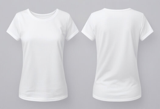 T-shirt mockup. white blank t-shirt front and back views. female clothes wearing clear attractive apparel tshirt models template 