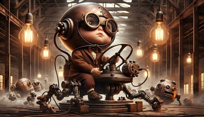 "Robótica Vintage: Niños y Autómatas en Acción"