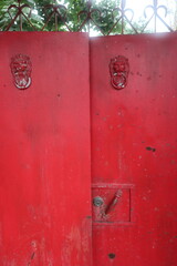 red vintage iron door design for historical element and home concept