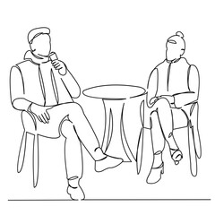 One continuous single drawing line art flat doodle restaurant, cafe, people, couple, table. Isolated image hand draw contour on a white background
