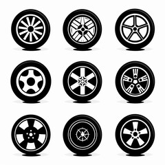 Car wheels icon, tire silhouettes, rim symbol, auto wheels sign, car tyre pictograms, minimal