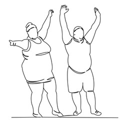 One continuous single drawing line art flat doodle overweight, man, fat, people, isolated. Isolated image hand draw contour on a white background

