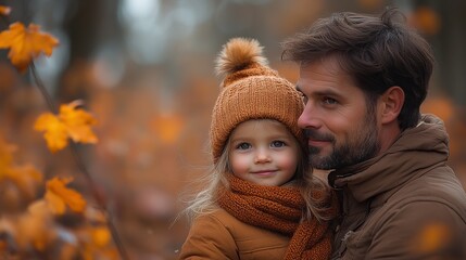 Obraz premium small girl with unrecognizable father in autumn nature having fun
