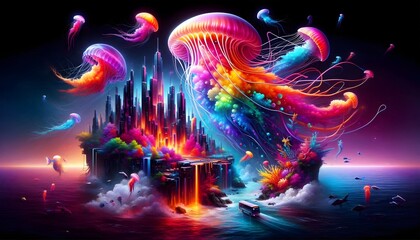 "Medusas Luminosas: Ciudades de Ensueño"