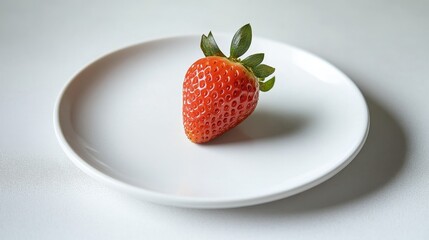Ripe and Juicy Strawberry on a White Plate