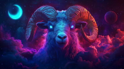 A aries zodiac sign in space background