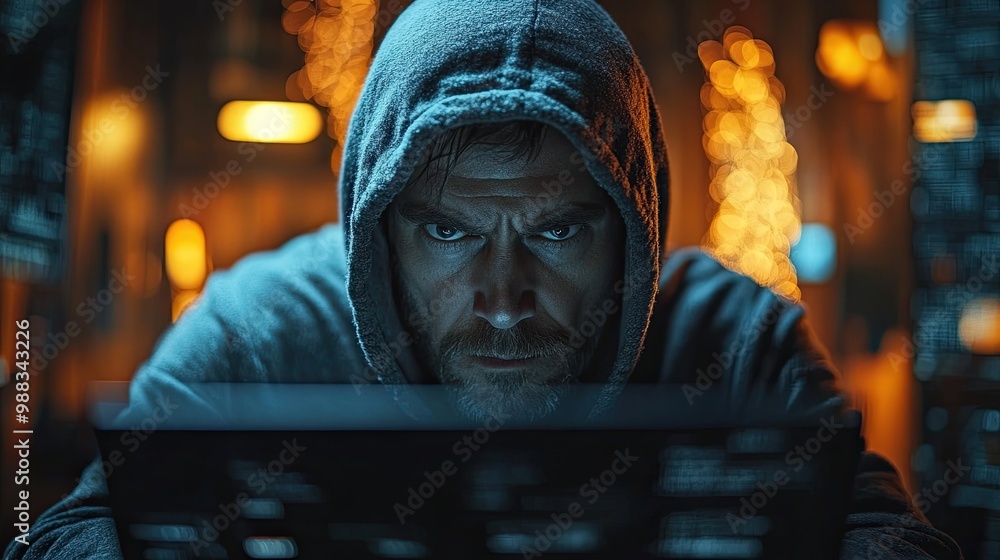 Poster american hacker in military unifrorm on dark web cyberwar concept