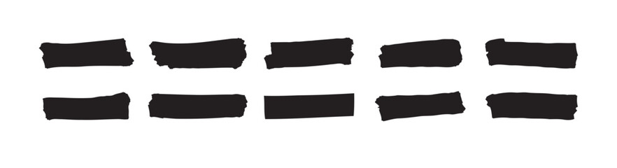 Solid black ink brush set bundle elements. Art lines collection