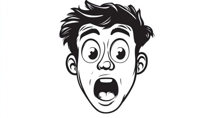Line art illustration depicting a surprised male cartoon face