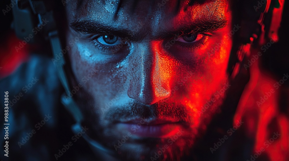 Poster american hacker in military unifrorm on dark web cyberwar concept