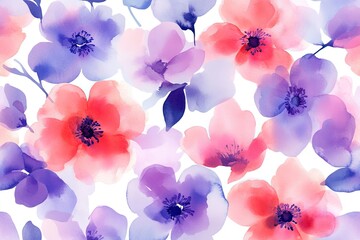 Watercolor flowers in pink, purple, and red. Perfect for floral patterns, cards, and invitations.