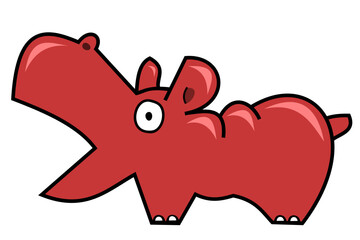 Brown and pink color cartoon Hippopotamus in flat vector illustration isolated on white background