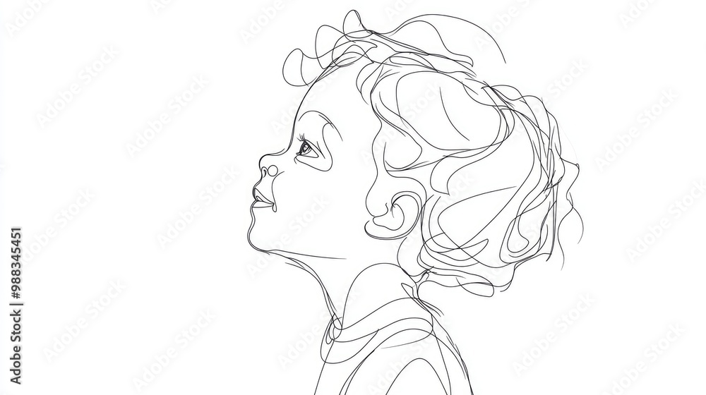 Poster minimalist continuous line drawing of a child featuring simplicity and elegance with black lines on 
