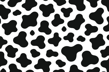 Cow print seamless pattern vector, animal print with skin spot texture. Abstract black shapes design or cow black spots on white background.