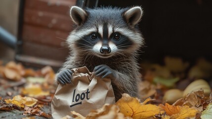 A raccoon dressed as a thief, complete with mask and bag, is a symbol of Halloween or Day of the Dead, which falls on October 31st every year.