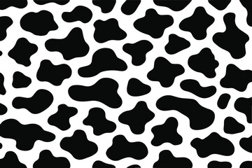 Cow print seamless pattern vector, animal print with skin spot texture. Abstract black shapes design or cow black spots on white background.