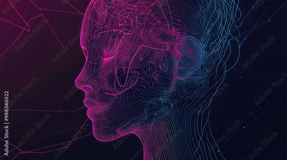 Poster minimalist line art background illustrating abstract artificial intelligence and technology concepts