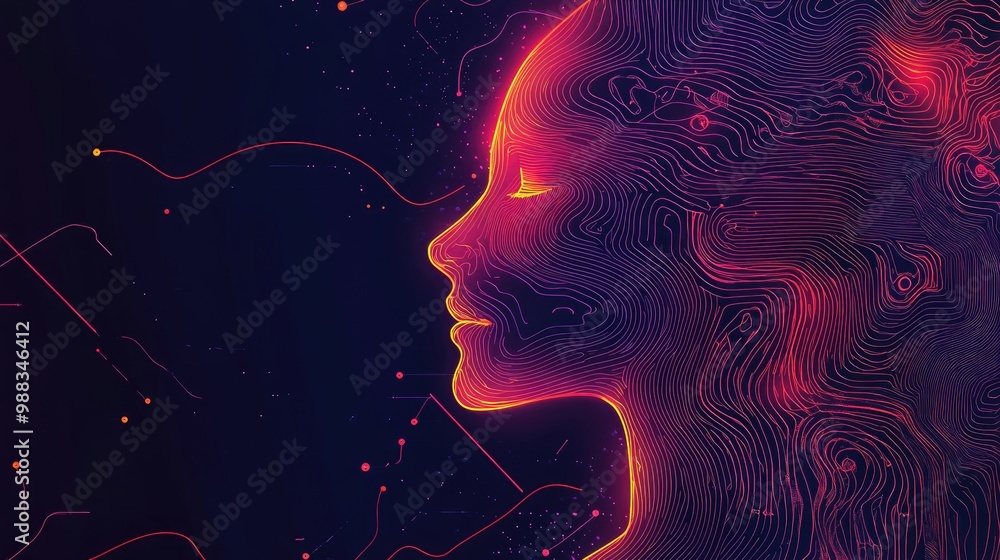 Poster minimalist line art background illustrating abstract artificial intelligence and technology concepts