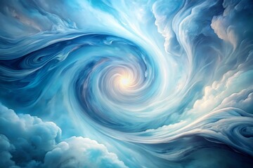 Fototapeta premium Soft, ethereal light illuminates the swirling vortex, emphasizing the marble-like textures and subtle nuances of a fantastical realm, where blue and white tendrils twist and turn in a hypnotic rhythm.