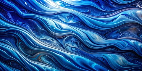Obraz premium Indigo glass textures undulate across marbled backgrounds, illuminated by soft ambient light that dances across reflective surfaces and flowing patterns.