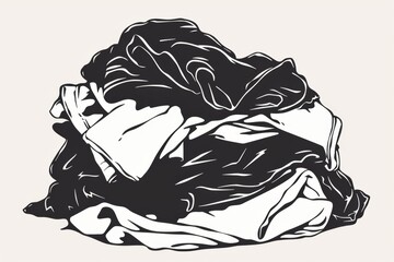 Dirty clothes pile flat icon. Doodle laundry day pile minimal symbol. Crumpled apparel garment heap