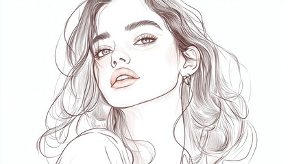 Stylish hand drawn line art illustration featuring a beautiful young model ideal for design projects related to fashion beauty and advertising Graphic sketch drawing