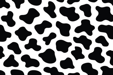 Fototapeta premium Vector cow print pattern background. Black irregular patches on white backdrop. Abstract cows skin texture illustration. Hand drawn design. Farm animal print