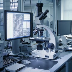 Fototapeta premium Scanning electron microscope in a physical lab, computer education, atom observation, nano