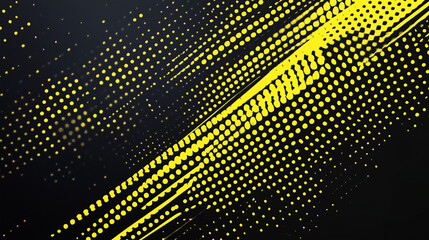 Abstract yellow halftone banner on black background. sports. Illustrations
