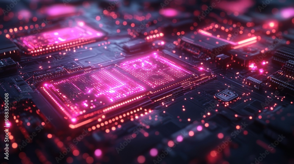 Poster complex blockchain structure while viewing data in the stock market area controlled by modern techno