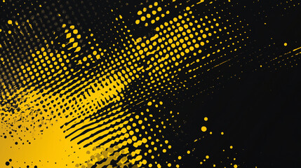 Abstract yellow halftone banner on black background. sports. Illustrations
