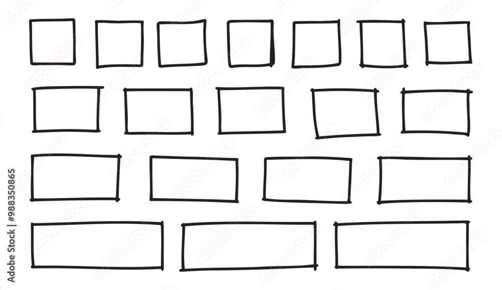 Poster free outline hand drawn vector squares, rectangles different sizes. scribble rectangular frames set.
