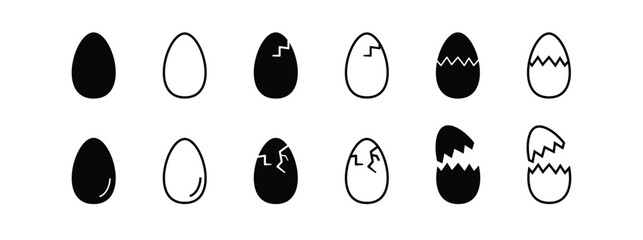 Egg icon Broken set eggs sign. Outline vector element. Black line style