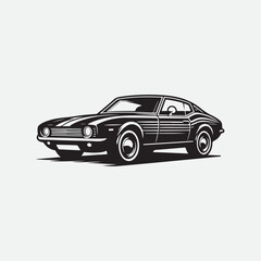 Classic retro car illustration logo vector.  
Classic muscle car vector labels, emblems and badges set. Retro vehicle, old automotive transportation logo illustration