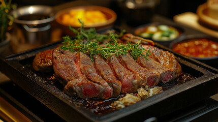 delicious beef steak meat in restaurant 