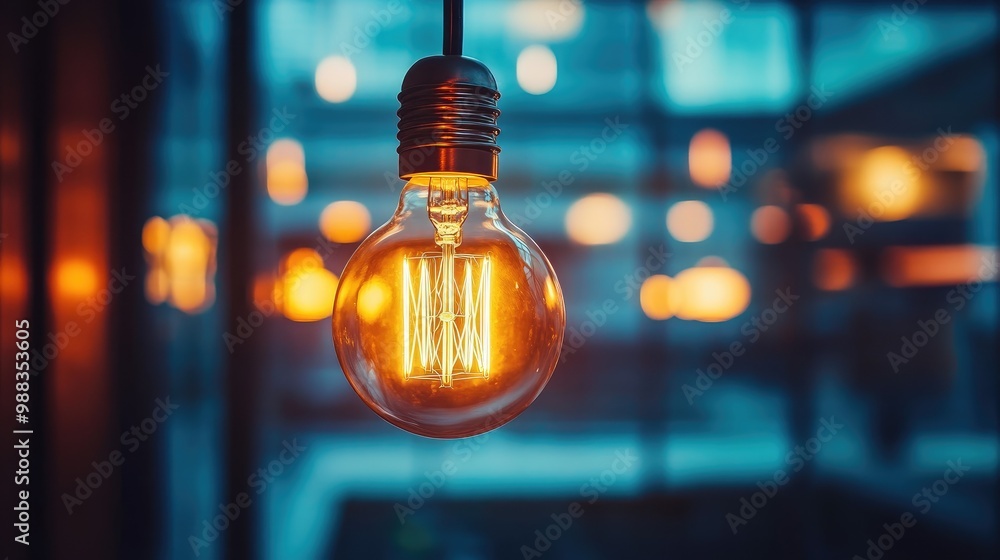 Poster a glowing fluorescent lamp in the foreground, representing the focus on creative problem-solving and