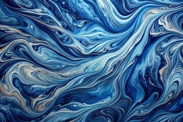 Sleek marbled textures provide a backdrop for swirling indigo patterns, bathed in soft ambient light, exuding a sense of refined simplicity.
